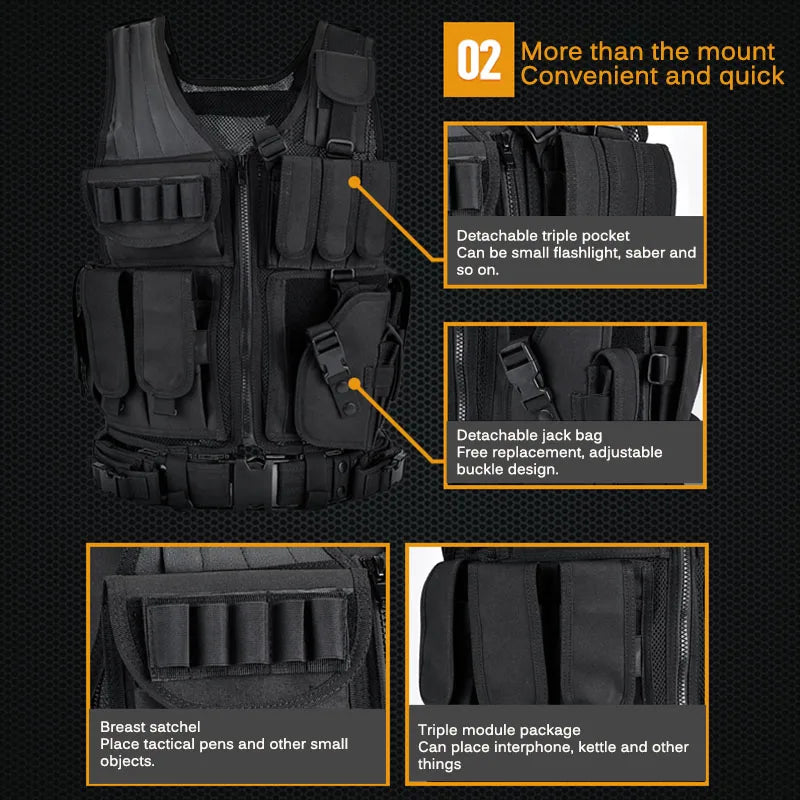 Adjustable Molle Tactical Vest Military Combat Body Armor Vests Security Hunting