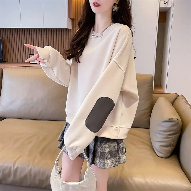 Western Design Round Neck Pullover Thin Sweatshirt for Women Korean Style Loose and Versatile