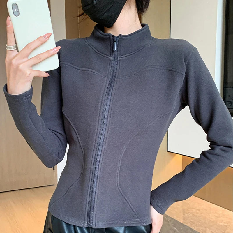 Sportieve Slim Fit Korte Jassen Dames Herfst Winter Chic Opstaande Kraag Lang