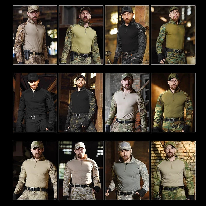 Tactical Camouflage Uniform Clothes Mens Outdoor Paintball Hunting Combat Shirt + Pants with Knee