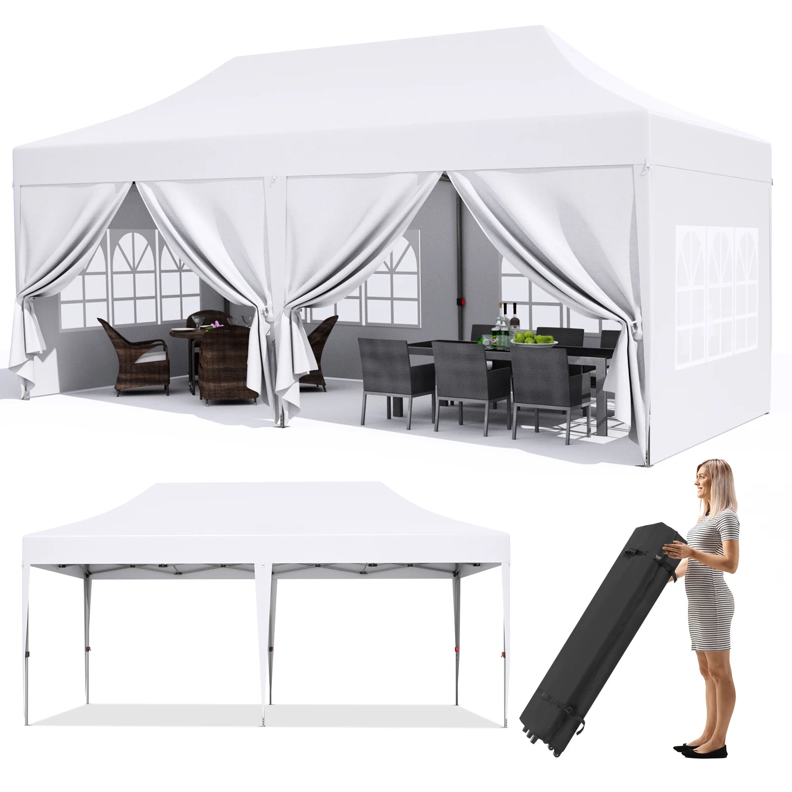 Pavilion Popup Gazebo 3x6m Waterproof Folding Gazebo Tent Party Tent with 4 Side
