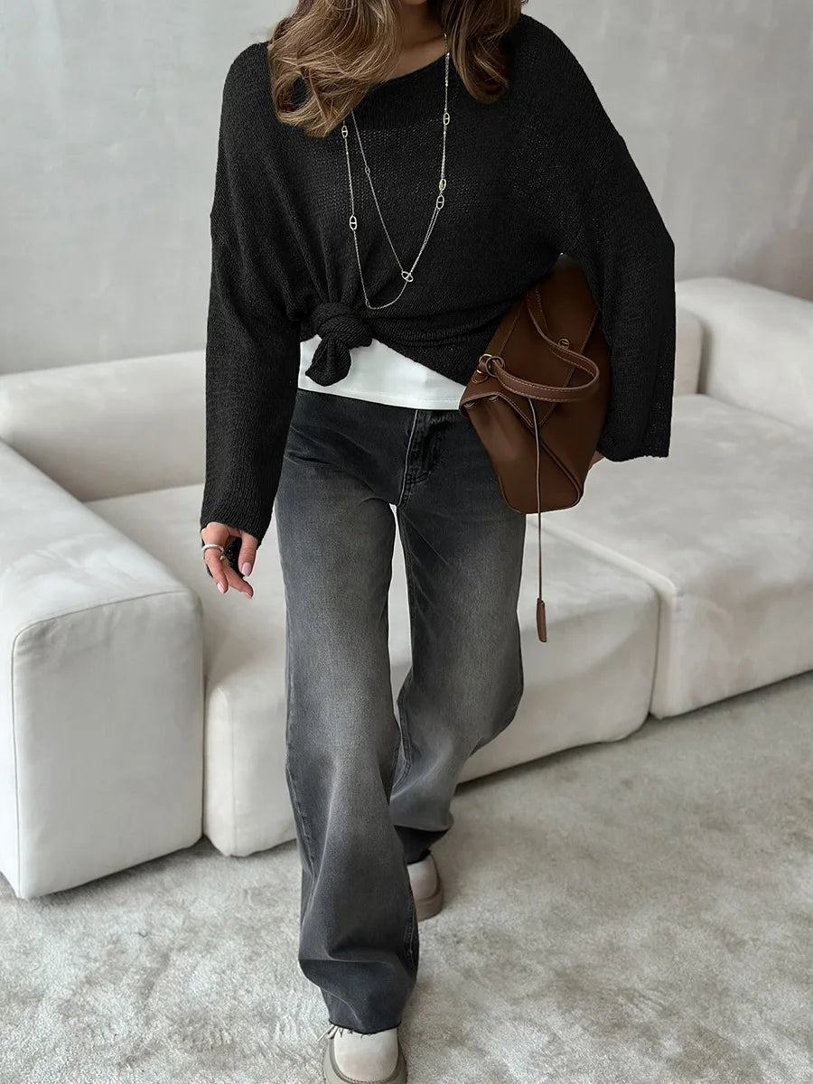 Bornladies Simple Solid Color Long Sleeved Sweater Women s Spring Knitted Hollow