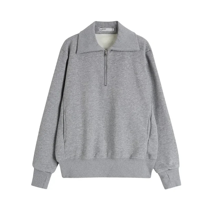 Herfst Winter BM Collar Polo Hoodie met rits voor dames met dikke fluweel en losse capuchon