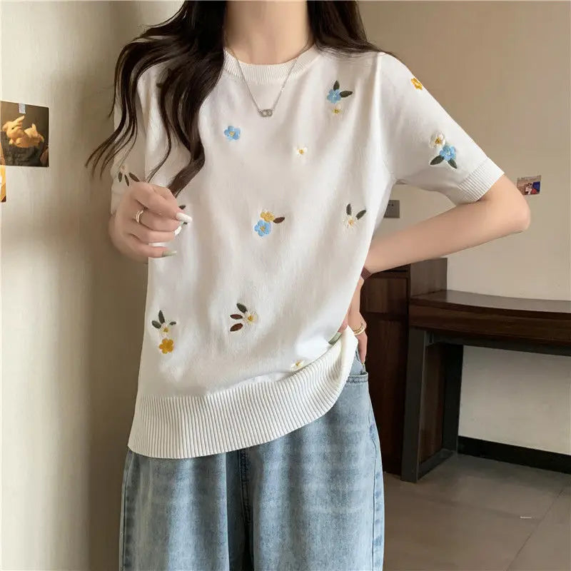 IJszijde Temperament Top voor Dames Trui Zomer Schouder Korte mouwen T-shirt