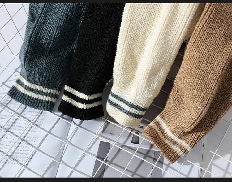Casual round Neck Knitted Sweater Men s Base Layer Trendy Autumn Winter Style