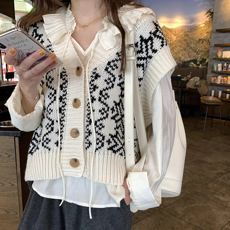 Heliar Dames Knoopjes Omhoog Vest Trui V-hals Mouwloos Gebreid Vest