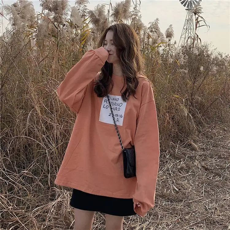Cotton Loose Long Sleeved Top Women s Base T shirt