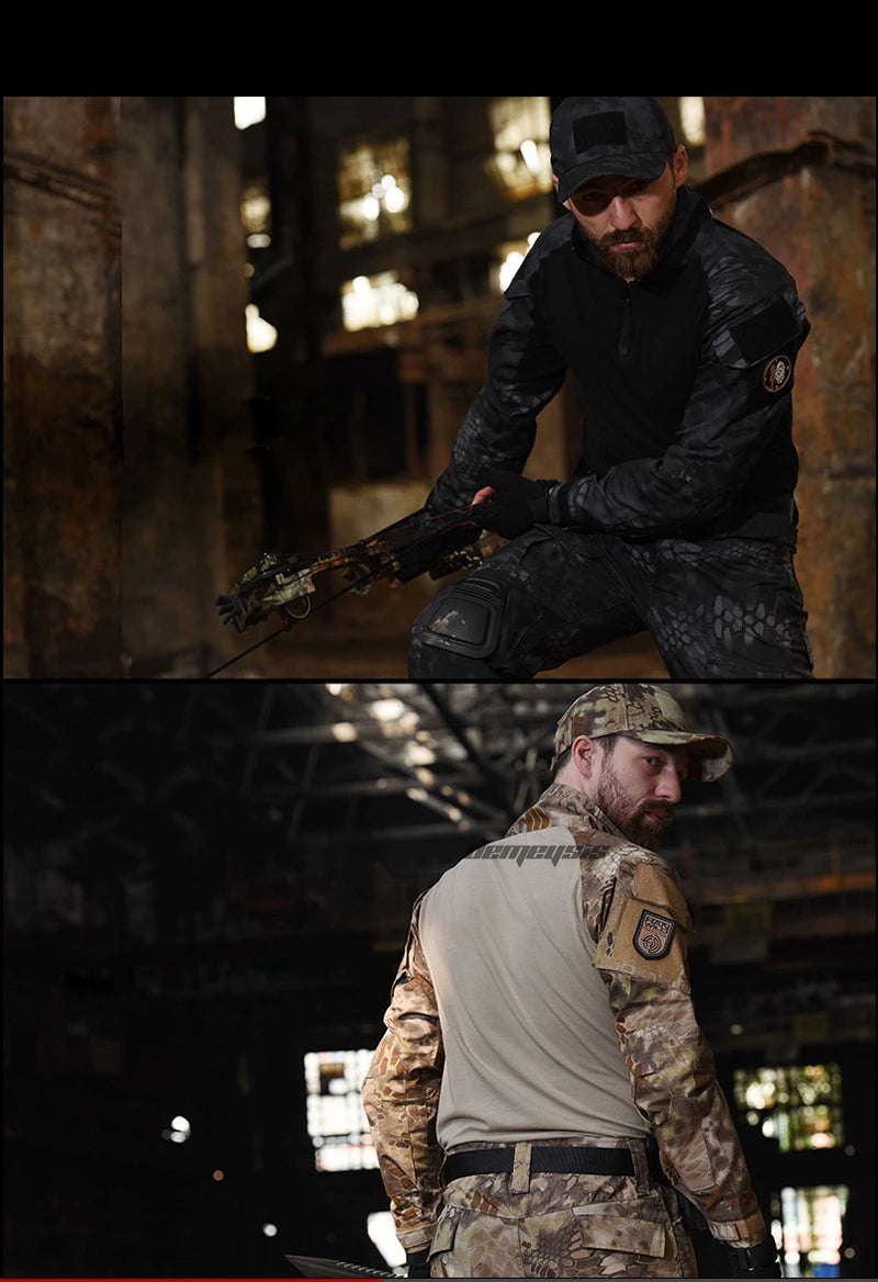 Tactical Camouflage Uniform Clothes Mens Outdoor Paintball Hunting Combat Shirt + Pants with Knee