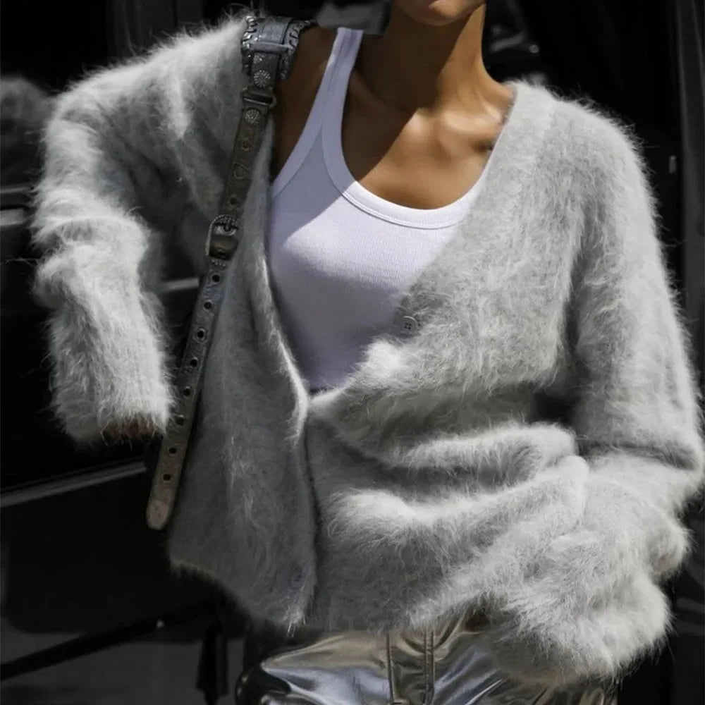 Женский вязаный кардиган Talenza из толстой кашемировой шерсти, шикарный однобортный с V-образным вырезом