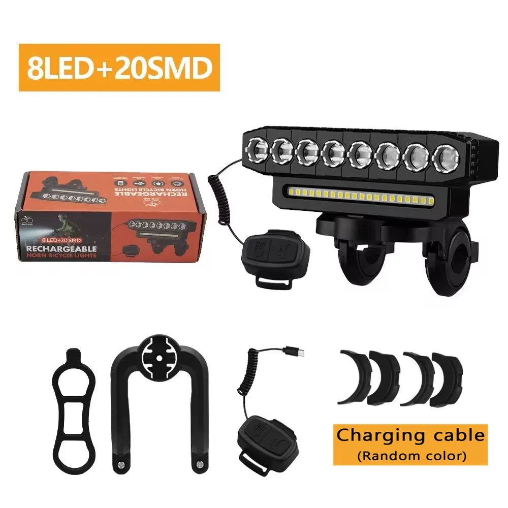 5 8 LED Fiets Koplamp USB Oplaadbaar 130dB Fietshoorn Gemakkelijk te gebruiken