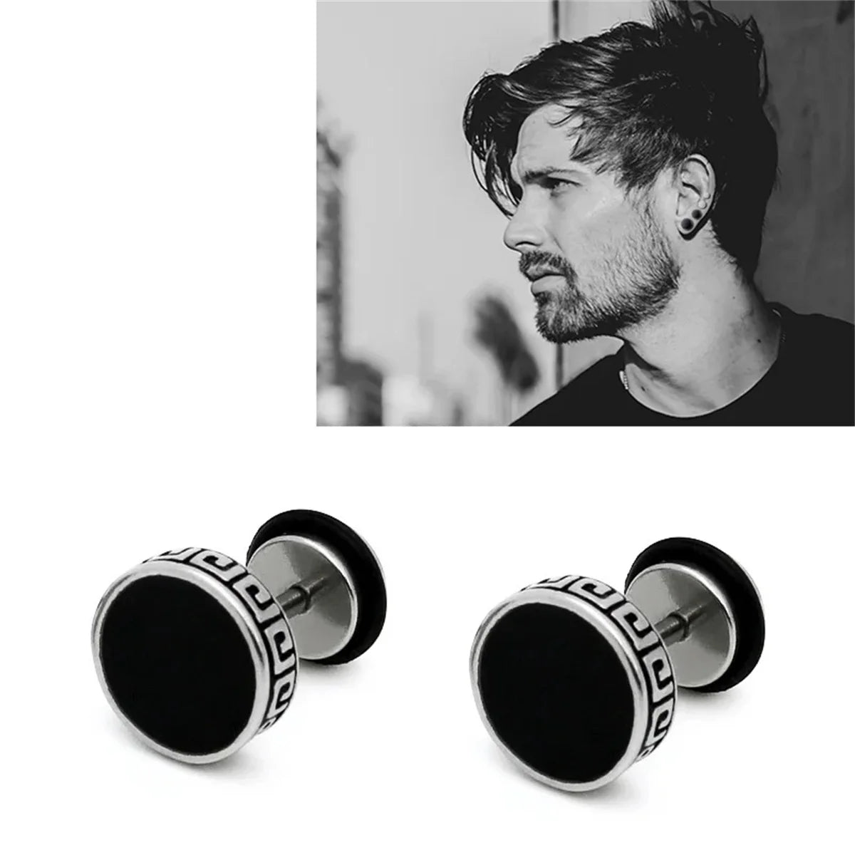 2pcs 316l Stainless Steel Vintage Flat Back Stud Earrings for Men Women