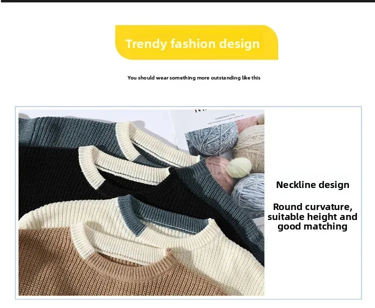 Casual round Neck Knitted Sweater Men s Base Layer Trendy Autumn Winter Style