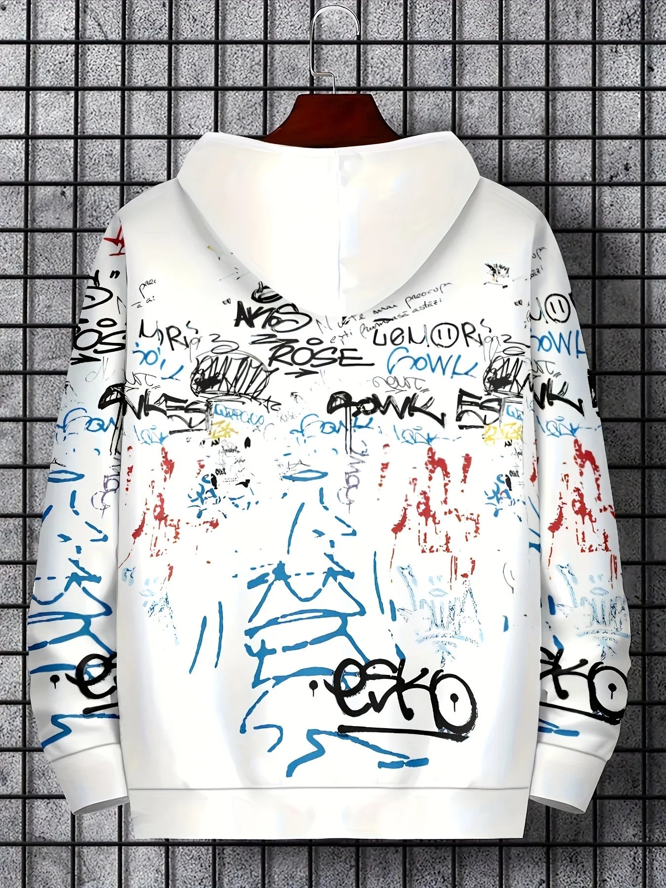 Fashionable men s autumn personalized letter graffiti print soft and comfortable hooded sweatshirt