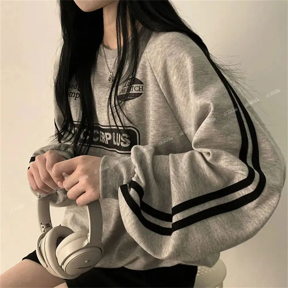 American Thin Round Neck Sweatshirt Women in Spring Autumn Korean Loose Versatile Top