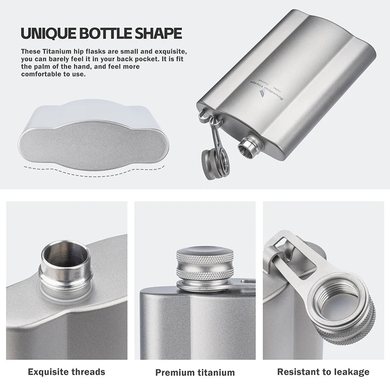 Фляжка Boundless Voyage Titanium Hip Flask 180 мл / 240 мл, ультралегкая, маленькая бутылка для ликера
