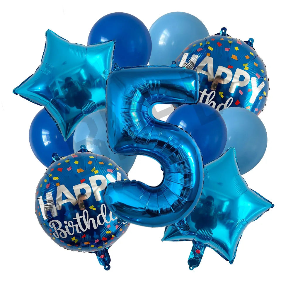13pcs bag Blue Balloons Mixed Number Balloons Birthday Party Decorations Boys