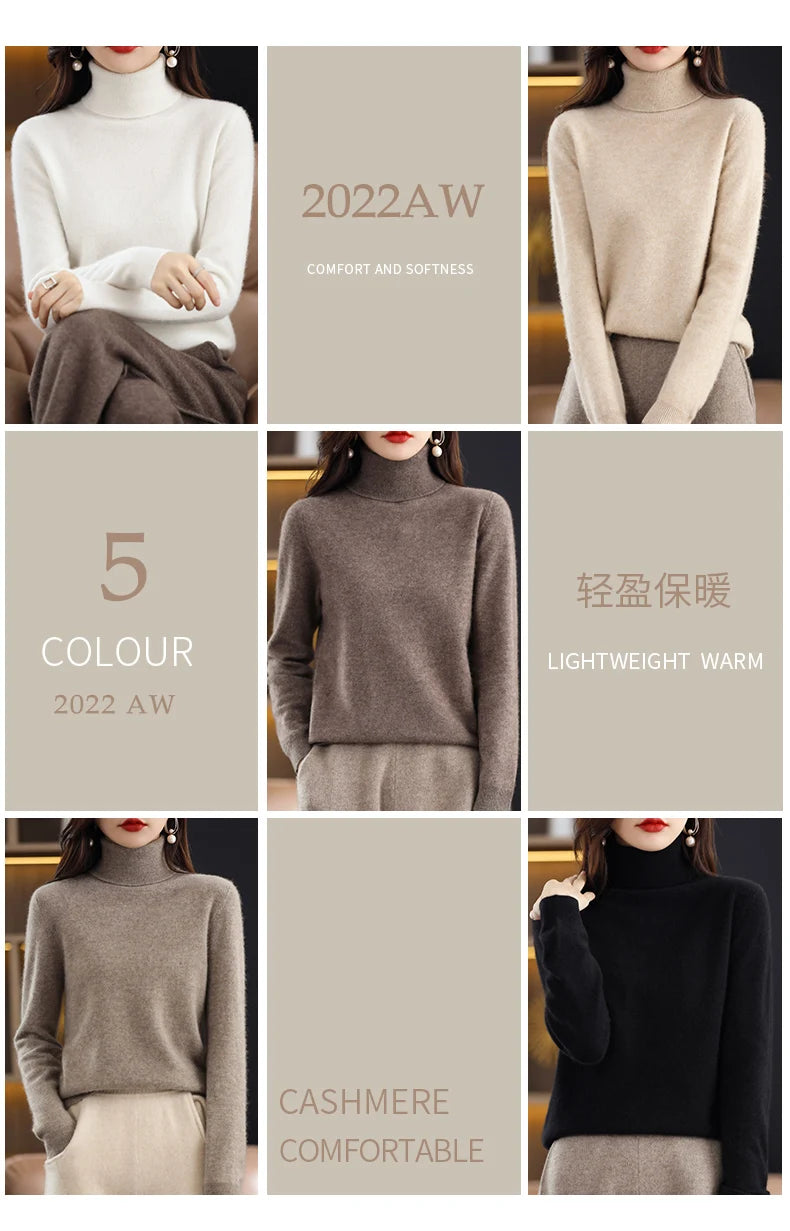 Женские кашемировые свитера с длинными рукавами, свободные женские водолазки, модные пуловеры