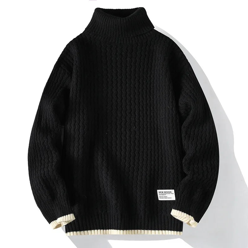 Thickened Loose Men s Knitted Sweater Autumn Winter High Collar Cable Knit Casual Outerwear Base