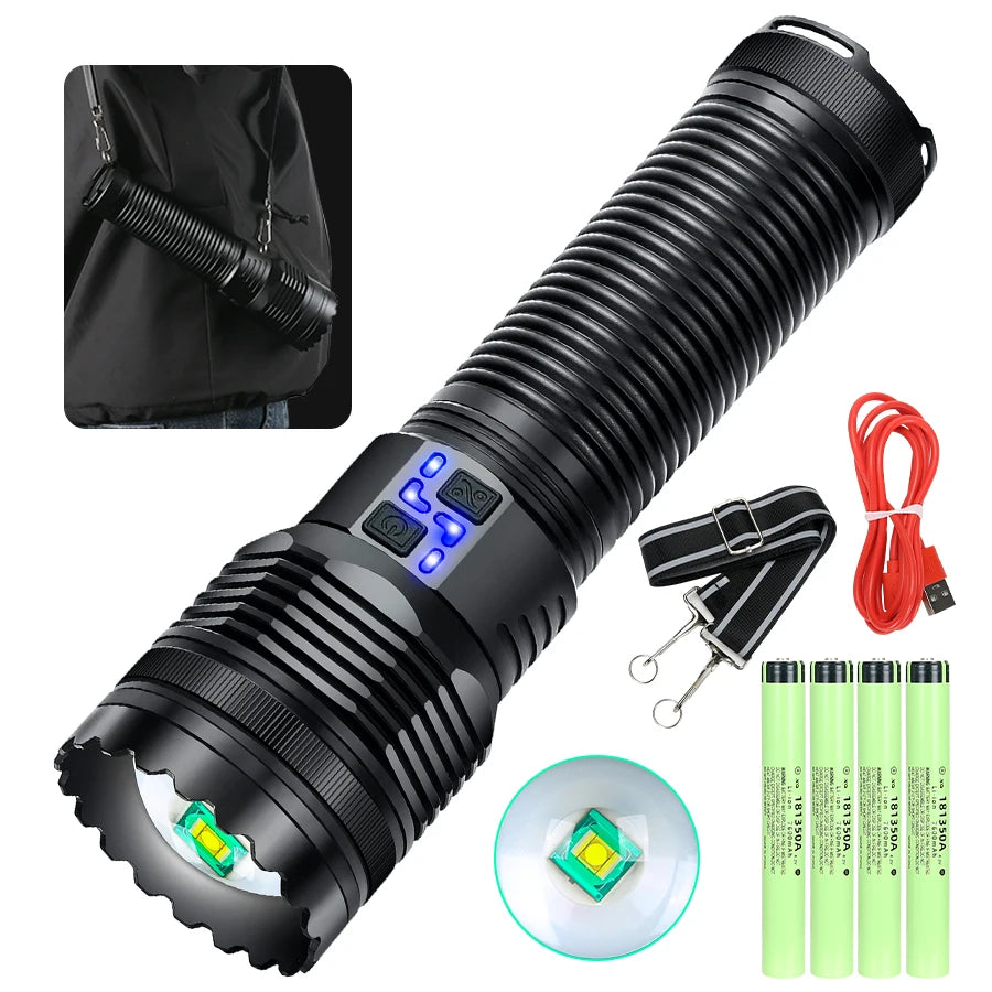 100W krachtige LED-zaklamp, ultraheldere tactische zaklamp met groot bereik, USB
