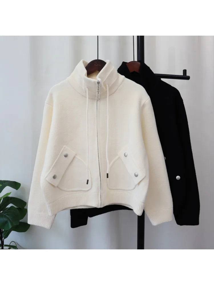 Herfst Winter Casual Losse Alle Maten Rits Gebreide Cardigan Rias Party Rood