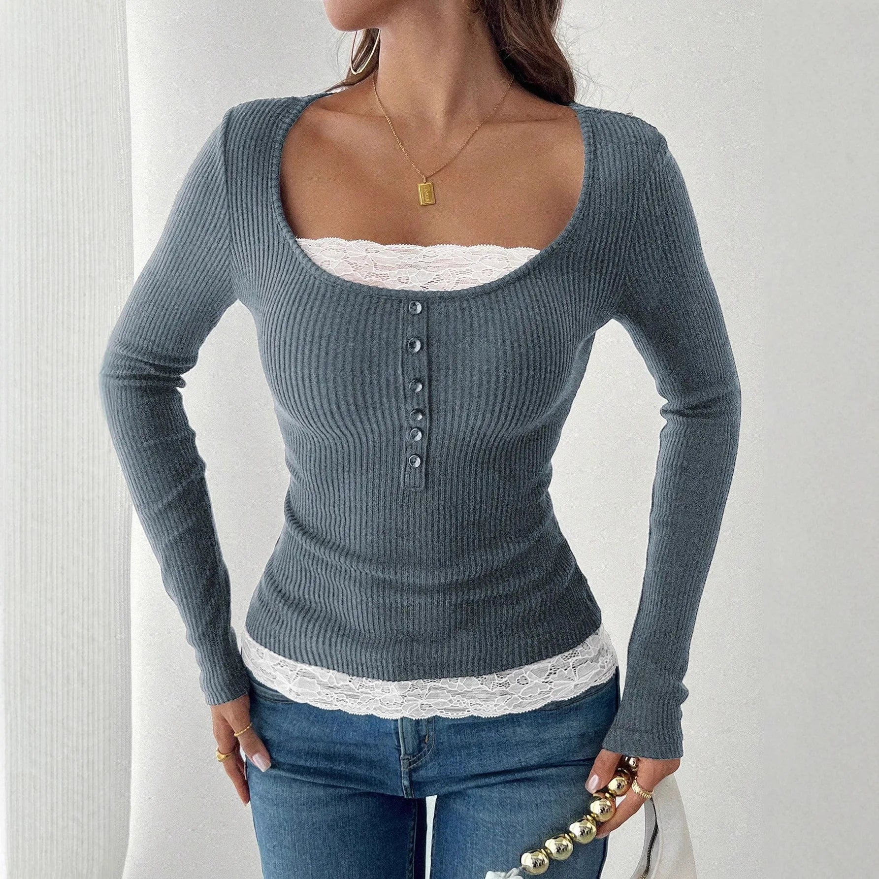 Solid Color Casual Slim T shirts For Women Autumn Y2K Women s T shirt Long