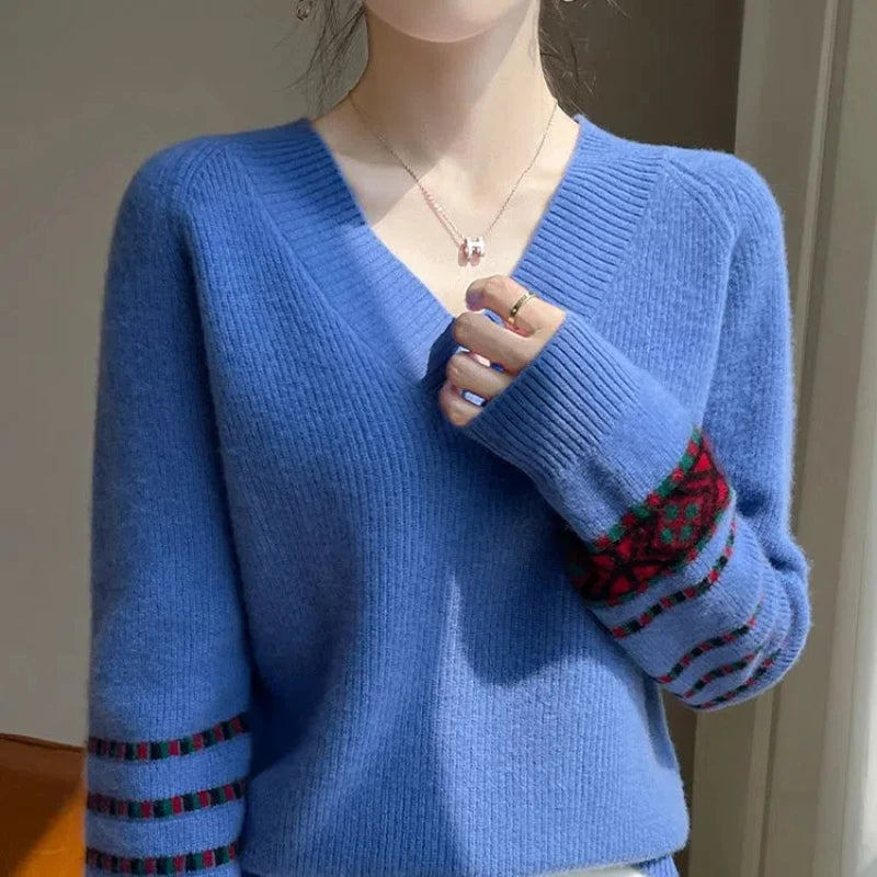 Женская одежда Осень Зима Однотонный пуловер с длинным рукавом