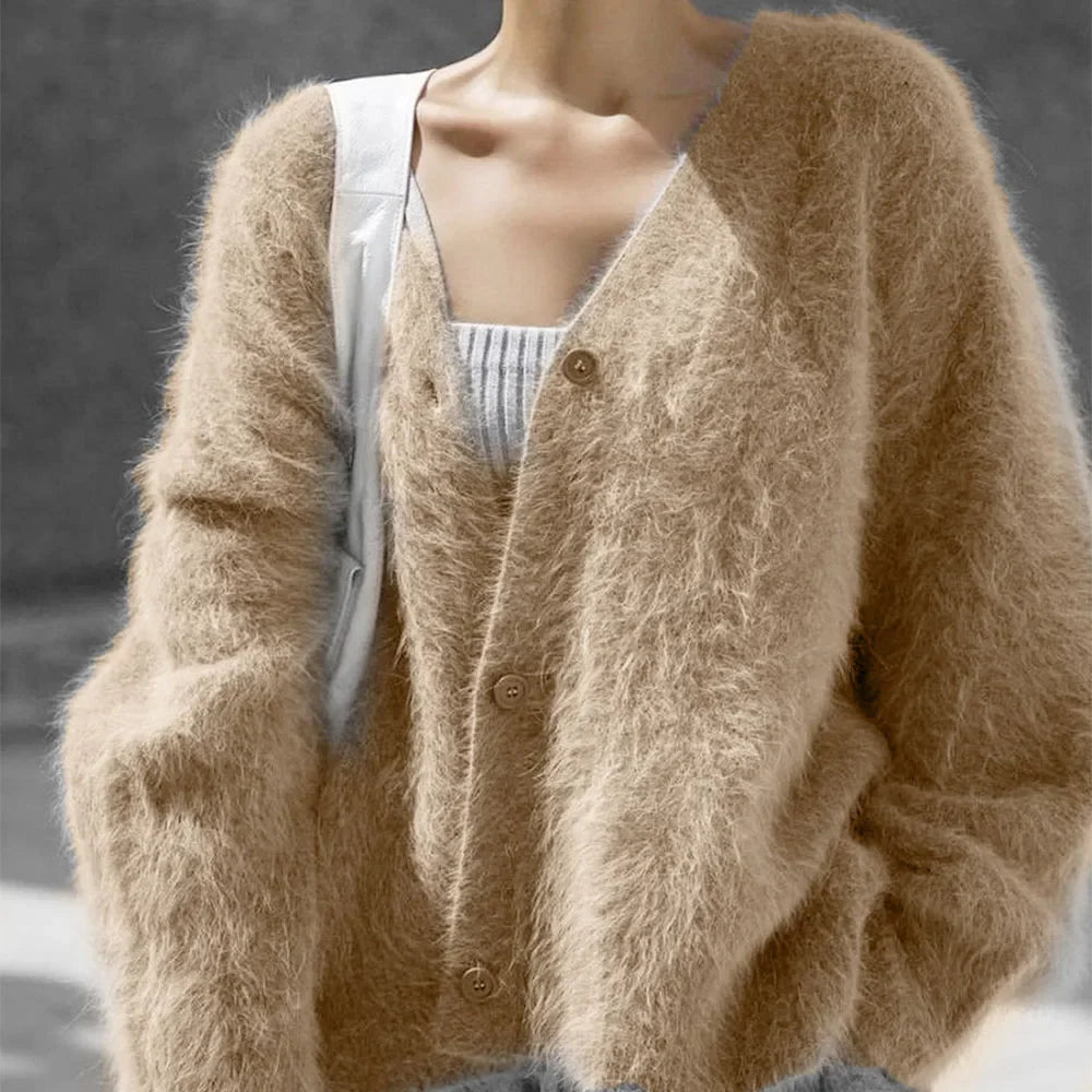 Женский вязаный кардиган Talenza из толстой кашемировой шерсти, шикарный однобортный с V-образным вырезом