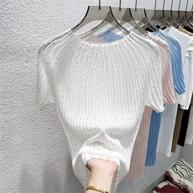 Slanke Diamond Ice Silk dunne trui top voor vrouwen Sweet Girl Slim en slank