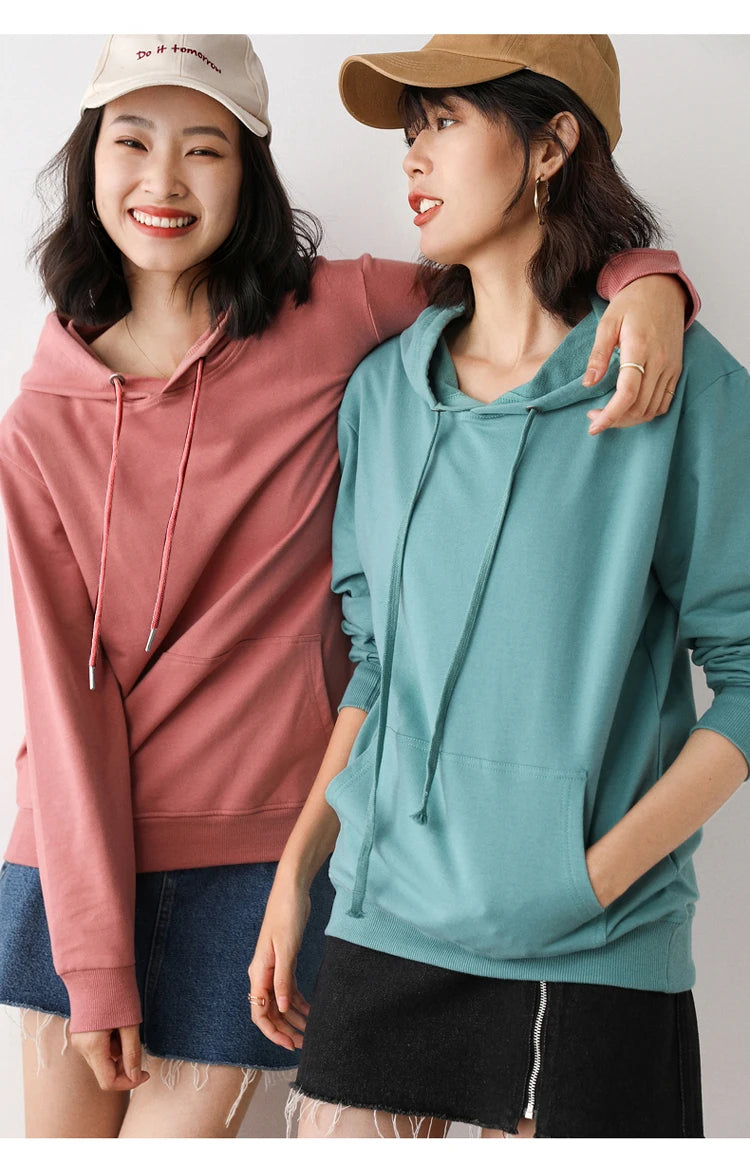 Dames Hoodies 100% Katoen Lente Herfst Losse Lange Mouwen Truien Effen