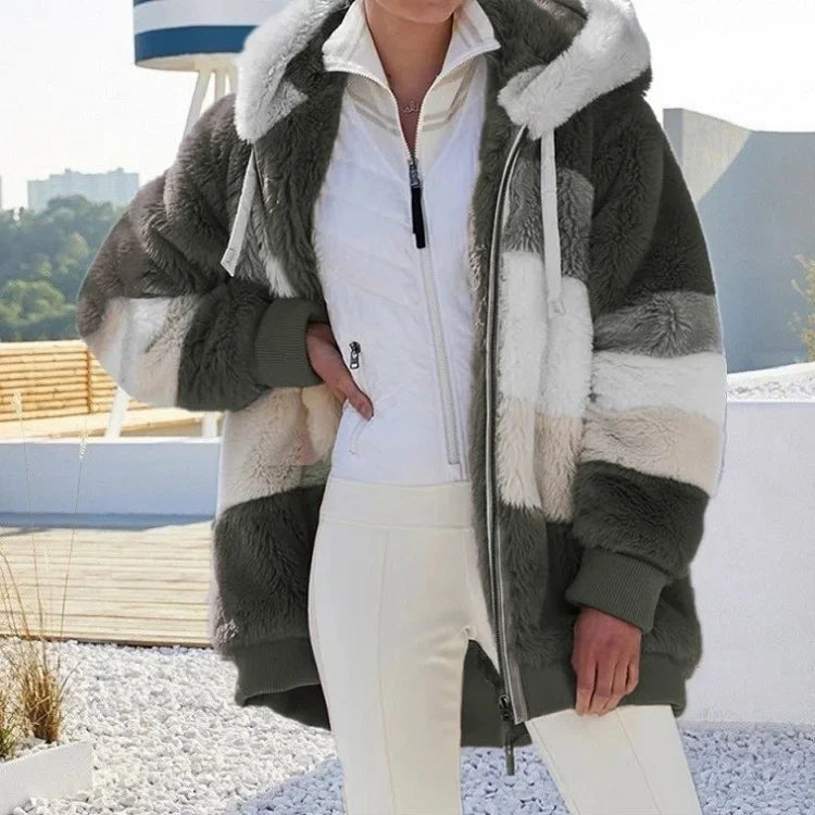 Oversized jas voor dames, herfst/winter, warme, zachte capuchon met capuchon