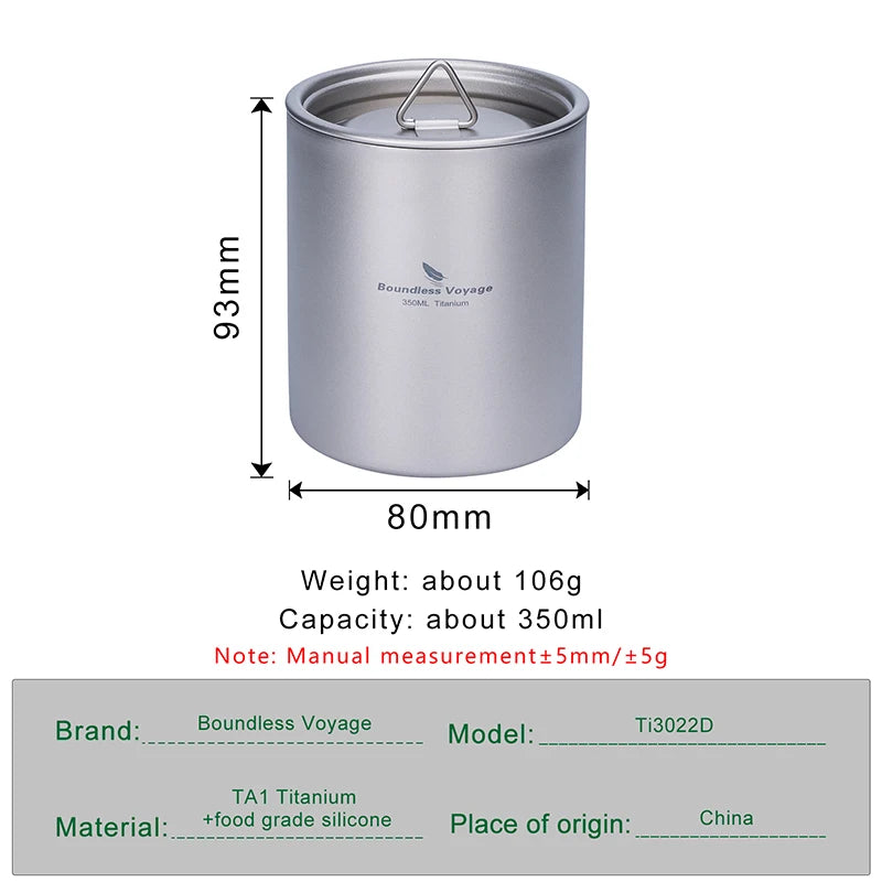 Boundless Voyage 350ml Titanium Cup with Lid Double Walled Mug Tea Coffee