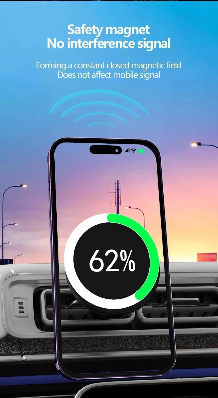 Magnetische auto mobiele telefoonhouder, draadloze oplader voor iPhone 15, 14, 13 en 12