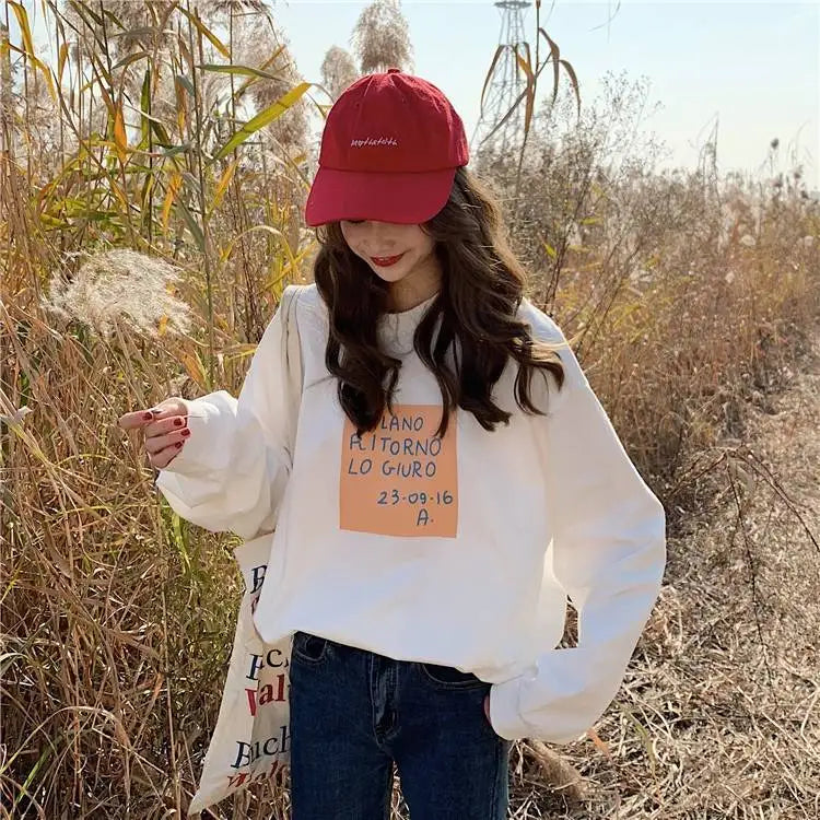 Cotton Loose Long Sleeved Top Women s Base T shirt