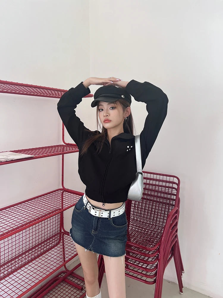 Coltruien voor dames, effen ritsontwerp, chique Koreaanse stijl, eenvoudig