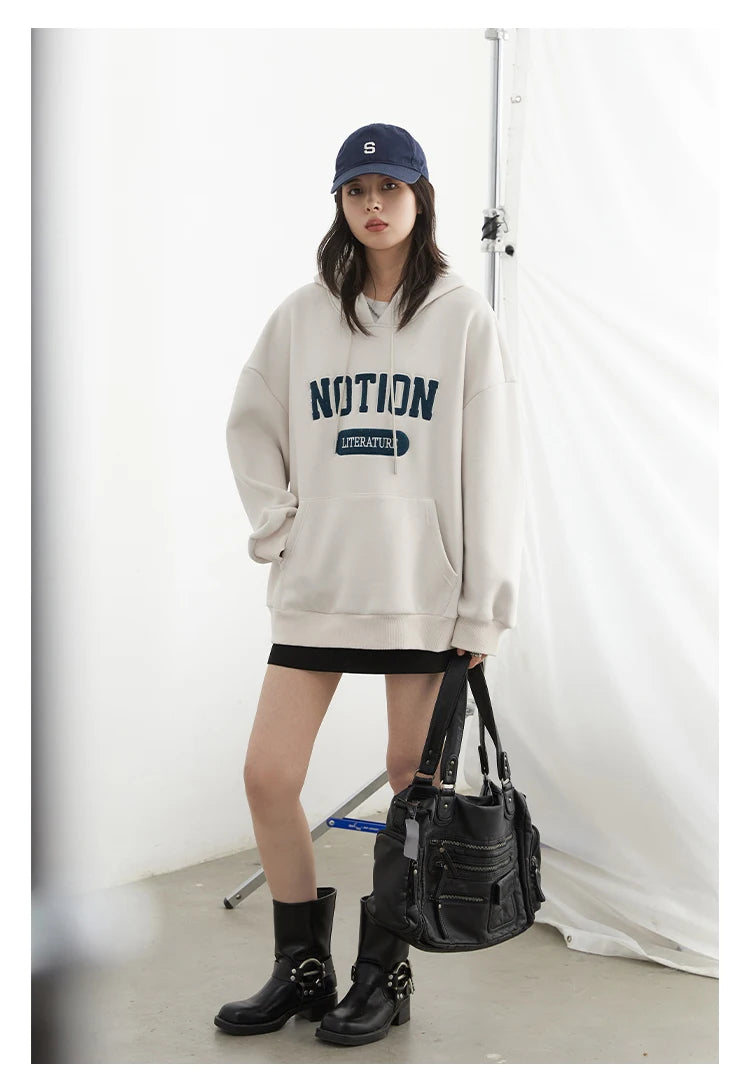 Chic VEN Women Sweatshirts Loose Casual Oversized Hooded Letter Patch Hoodie Female Fleece Woman Top