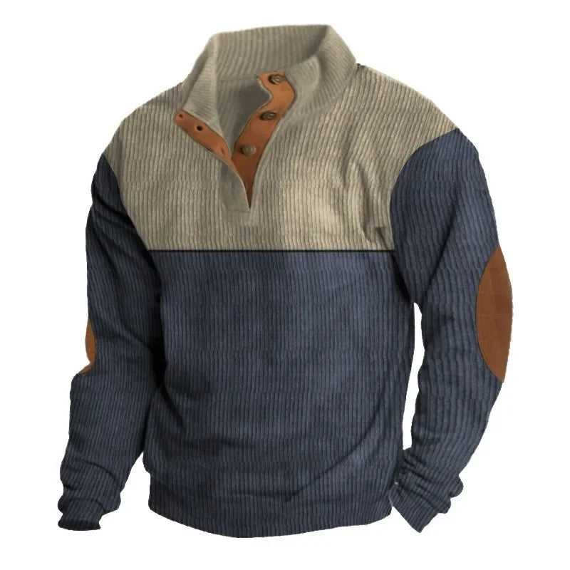 Men s Outdoor Jacket 3D Digital Print Casual Collar Long Sleeve Four Button Sweatshirt Loose Fit