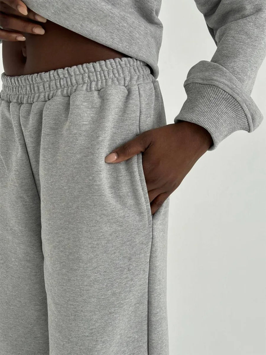 Bornladies Dames Cropped Hoodie Sweatpants Set Losse Trekkoord Taille Ritssluiting