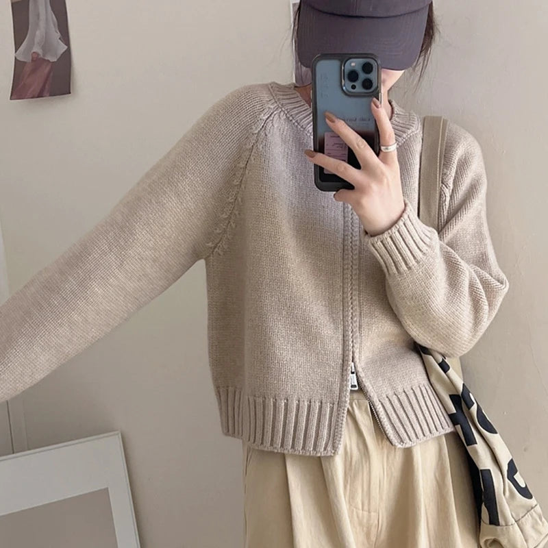 Heliar Dames Effen Rits Gebreide Cardigan Truien Casual Breiwerk Jas Lang