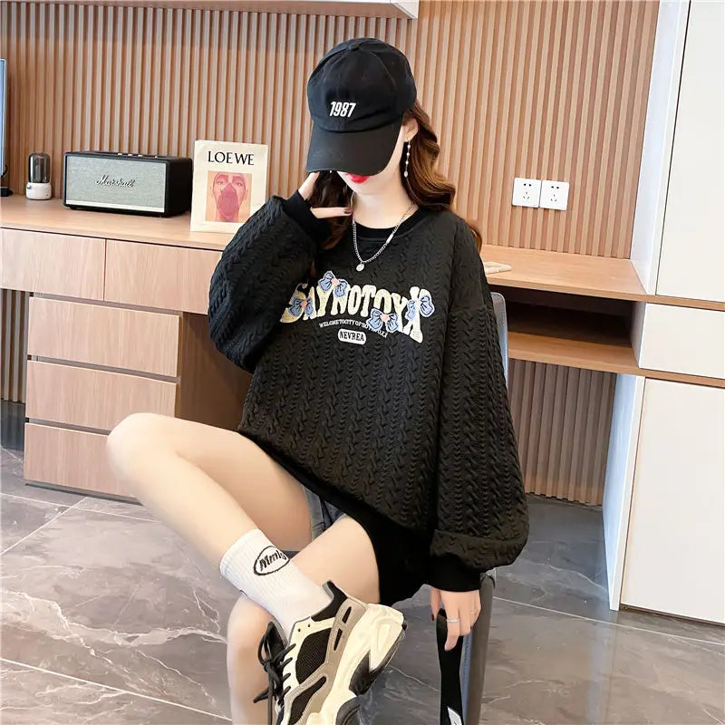 Hoodie Women s Korean Version Loose and Versatile Jacquard Design Lazy Style Thin Jacket