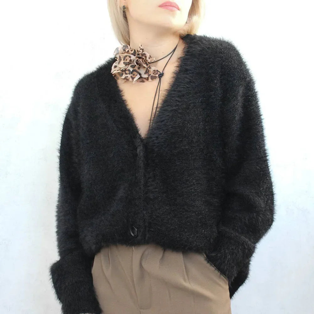 Женский вязаный кардиган Talenza из толстой кашемировой шерсти, шикарный однобортный с V-образным вырезом