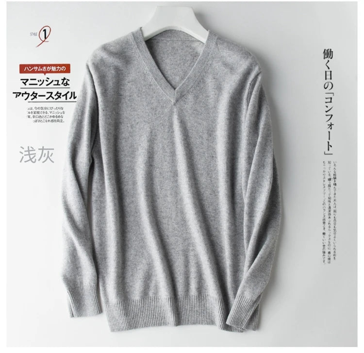 Classic Pullover V Neck Sweater Men Autumn Winter Cashmere Cotton Blend Warm Jumper Clothes Pull