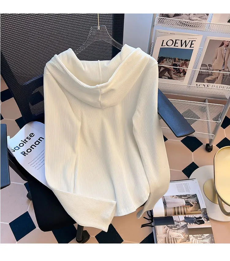 Uniek geknoopt T-shirt met capuchon voor dames, lente/herfst, onregelmatige korte mouwen, lange mouwen, basislaag