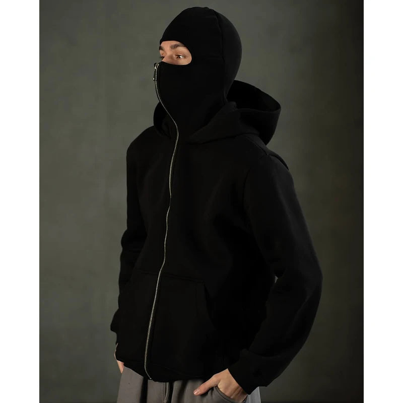 Men s Double Hat Mask Zipper Design Winter Windproof Hoodie Sports Jacket