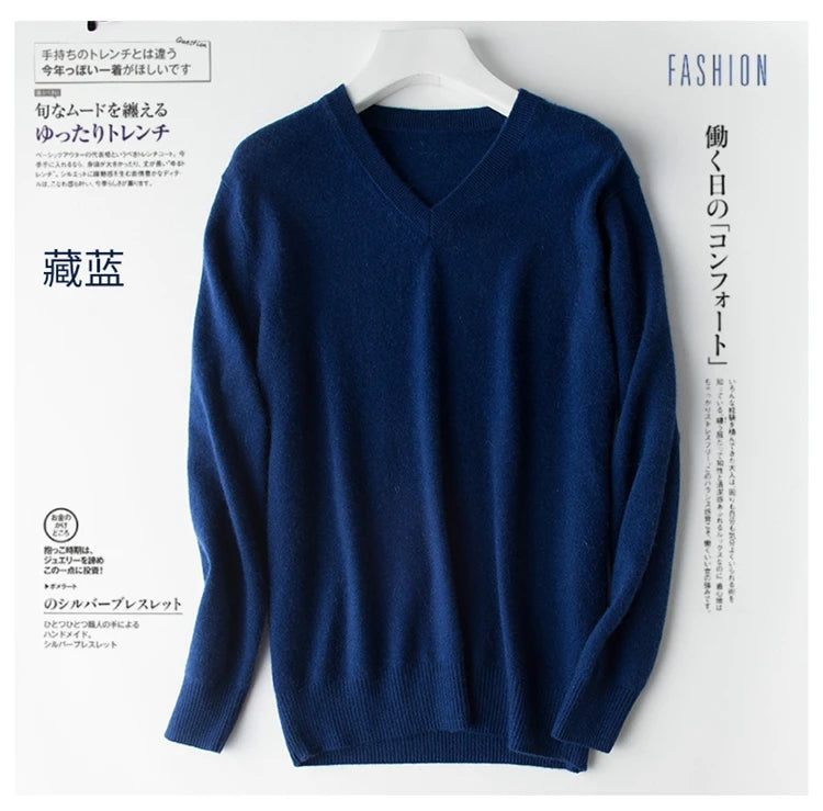 Classic Pullover V Neck Sweater Men Autumn Winter Cashmere Cotton Blend Warm Jumper Clothes Pull