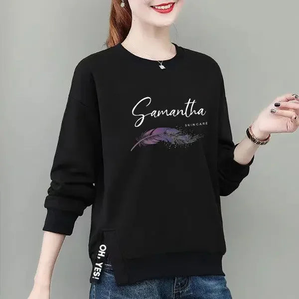Women s Pure Cotton Sweatshirt Women 100 Cotton Korean Loose Large Size Slim Long sleeved Top