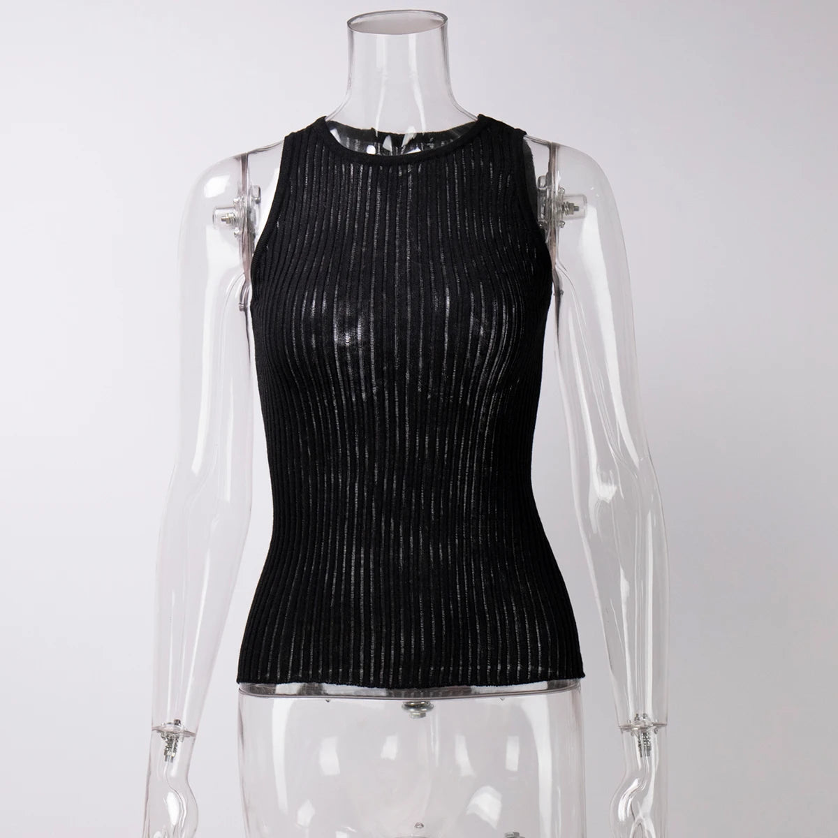 Bornladies Fashion Witte Wol Doorschijnende Dames Tanks Tops Outfit Mouwloos