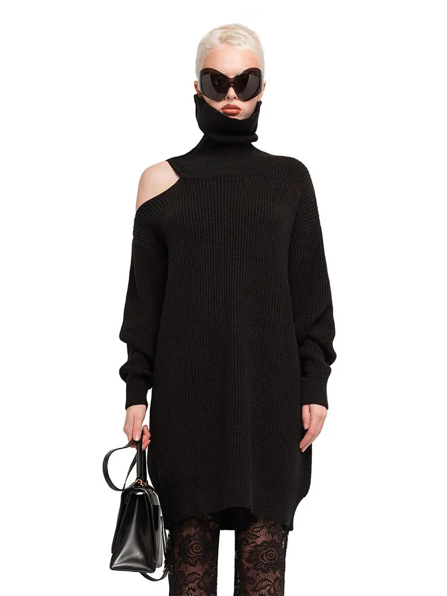 Bornladies Dames coltrui met uitgesneden schouders, lange mouwen en geribbelde breisels