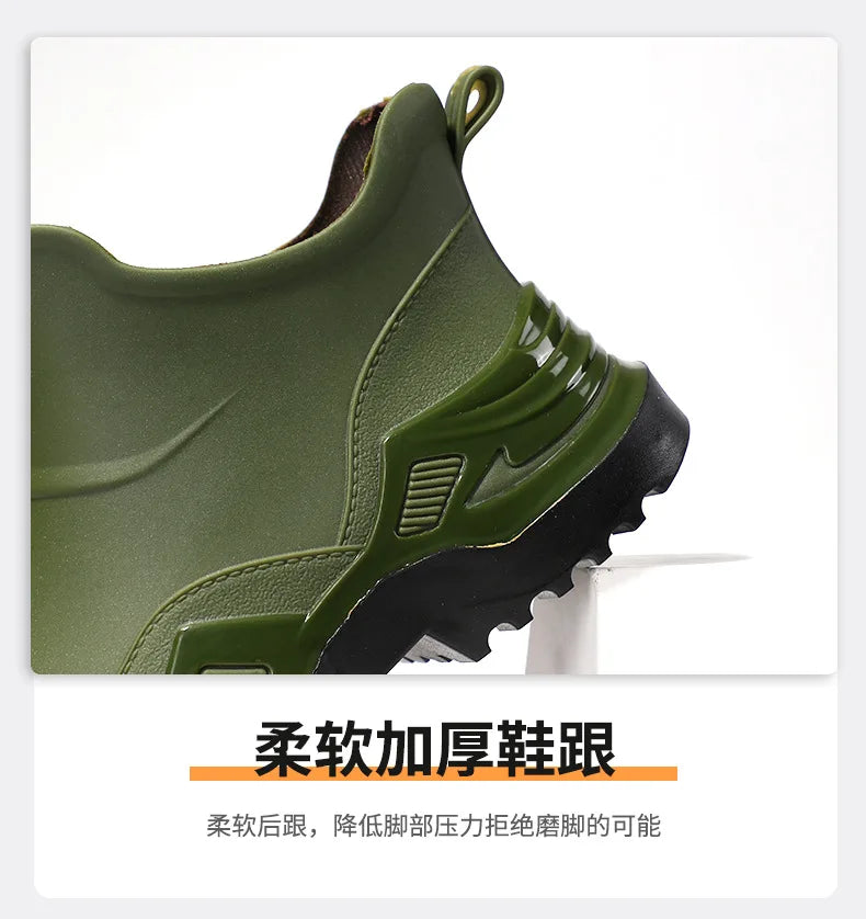 Korean Style Short Sporty Rain Boots Thickened Wide Comfortable Men s Slip On Water Shoes Anti