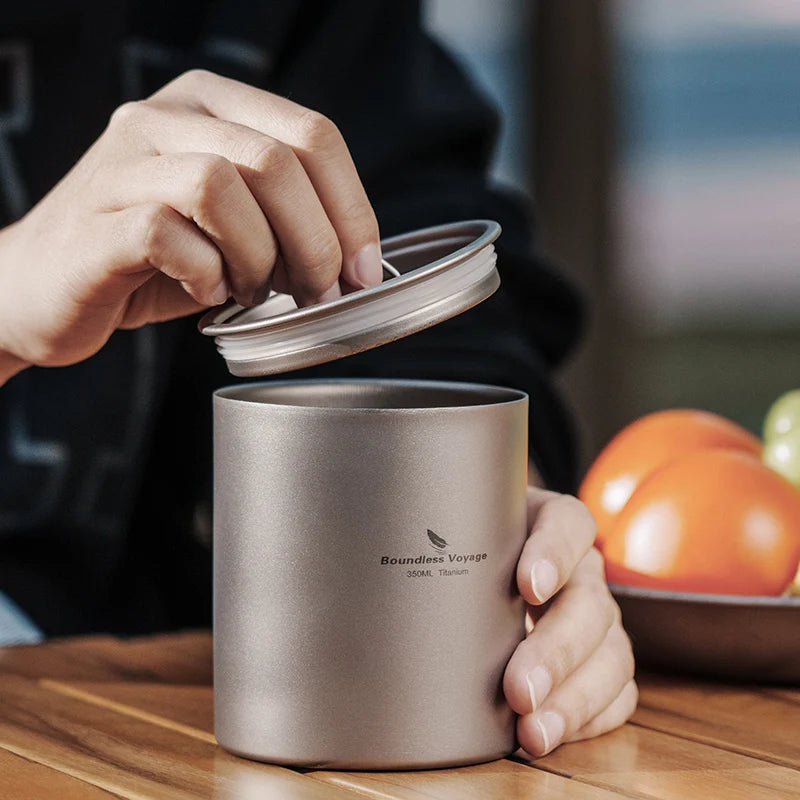 Boundless Voyage 350ml Titanium Cup with Lid Double Walled Mug Tea Coffee