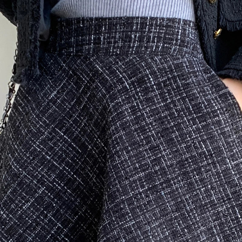 British Style Plaid Mini Skirts Women Autumn Winter Gray High Waist A Line